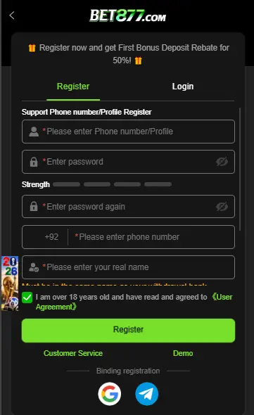 Bet877 Game register image