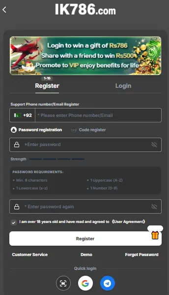 ik786 game register